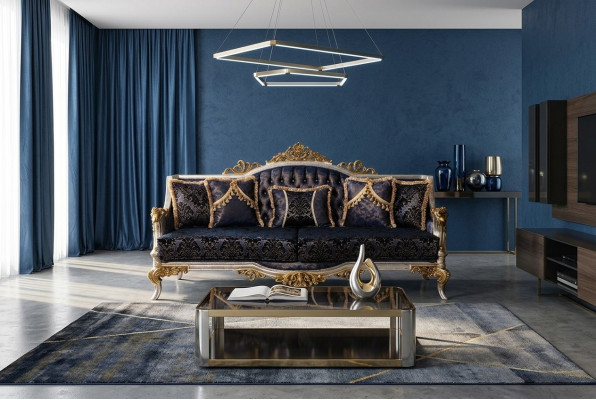 Samt Barock Dreisitzer Couch Goldener Rahmen Sofa Couchen Möbel Neu
