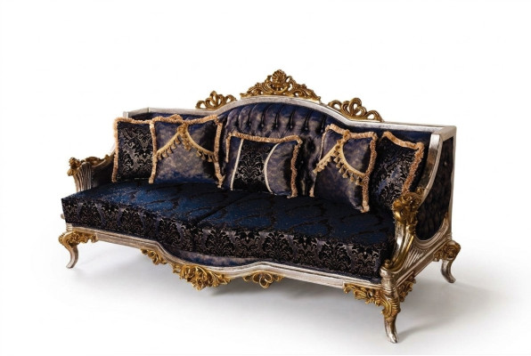 Samt Barock Dreisitzer Couch Goldener Rahmen Sofa Couchen Möbel Neu