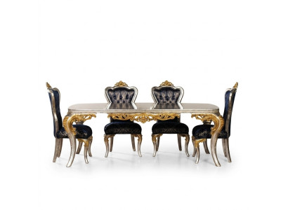 Exquisiter Goldener Esszimmer Set Esstisch mit x4 Chesterfield Stühlen Luxus Möbel