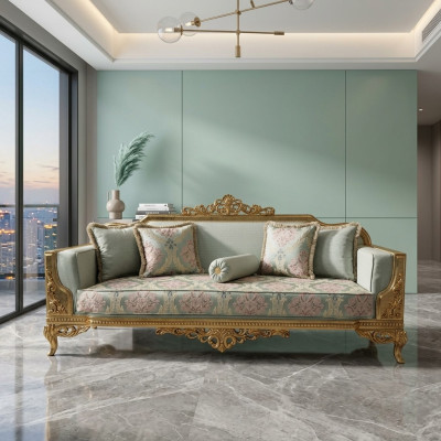 Klassischer Dreisitzer Couch Barock Beige 3er Sofa Couchen Möbel Sofas