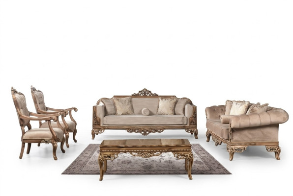 Barock Wohnzimmer Möbel Set Couch Sofa Polster Garnitur Tisch 5tlg.