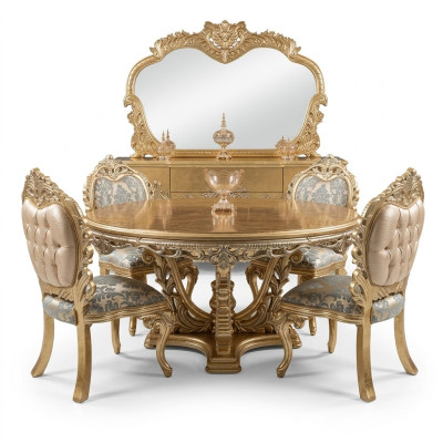 Goldener Runder Esstisch Essgarnitur Tisch 4x Stuhl Anrichte 6tlg. Neu