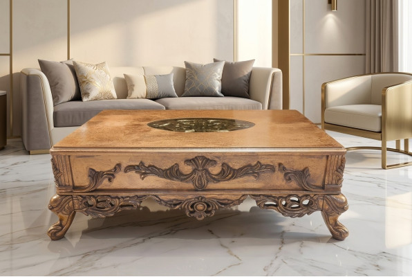 Barock Couchtisch Goldfarben Geschnitzte Beine Tisch Holz Wohnzimmer