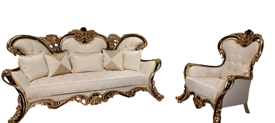 Polster Garnitur Chesterfield 3+1 Sitz + Couchtisch Holz Barock Rokoko