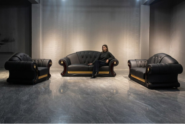 Ledersofa 3tlg. Set Garnitur Sofa Couchgruppe Garnituren Wohnzimmer