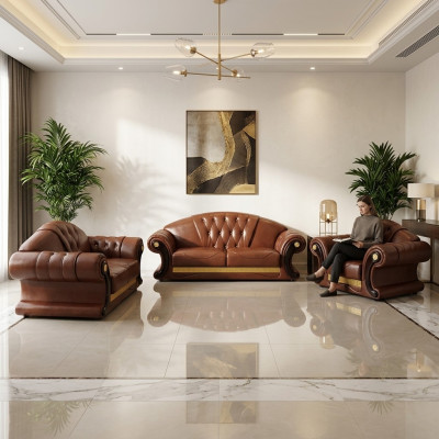 Braune Sofagarnitur Chesterfield Leder Sofa Couch Gruppe 3+2+1 Set