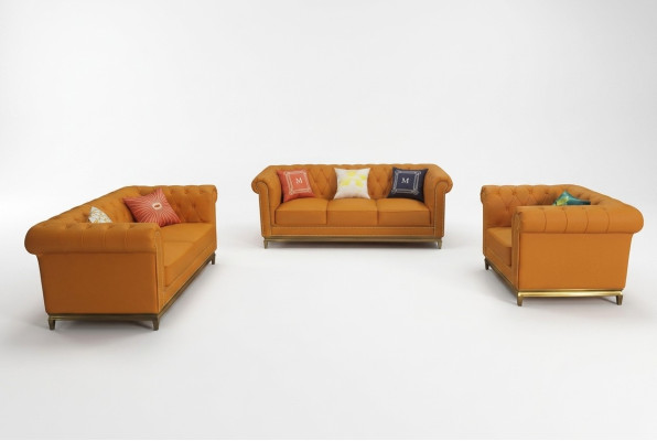 Chesterfield Wohnzimmer Couch Sofa Set Luxus Garnitur 3+2+1 Orange Neu