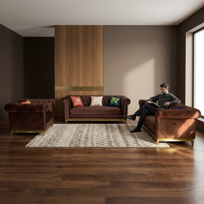 Sofagarnitur Chesterfield mit Metall Luxus Couch Textil Polster Möbel