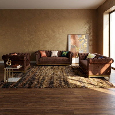 Sofagarnitur Chesterfield mit Metall Luxus Couch Textil Polster Möbel