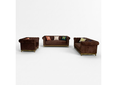 Sofagarnitur Chesterfield mit Metall Luxus Couch Textil Polster Möbel