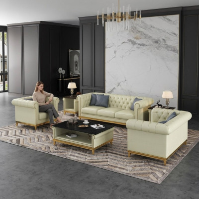 Chesterfield Sofagarnitur Couch Polster Möbel Set 3+2+1 Ledersofa 3tlg