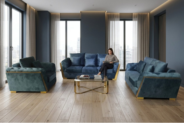 Sofagarnitur Chesterfield Couch Set 3+2+1 Möbel Stoff Sofa Couchen 3tlg.