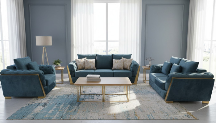 Sofagarnitur Chesterfield Couch Set 3+2+1 Möbel Stoff Sofa Couchen 3tlg.