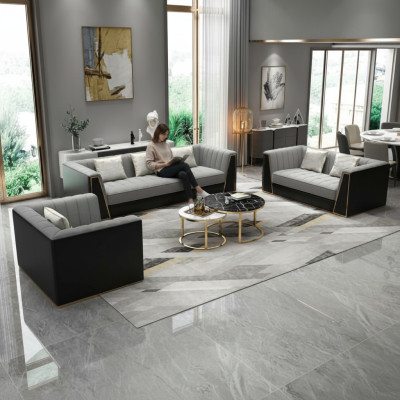 Sofagarnitur Graue Couch Textil Medusa Stoffsofa Couchen Sofa Möbel 3tlg