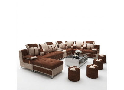Sofa U-Form Braun Polsterstoff Zum Relaxen im Wohnzimmer Weichen Kissen