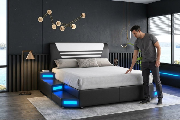 Luxus Led Beleuchtetes Schlafzimmer Bett Lederbett 180x200 Möbel Betten