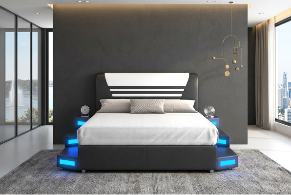 Luxus Led Beleuchtetes Schlafzimmer Bett Lederbett 180x200 Möbel Betten