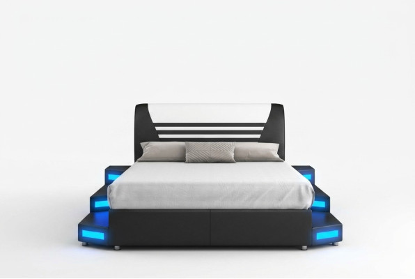 Luxus Led Beleuchtetes Schlafzimmer Bett Lederbett 180x200 Möbel Betten
