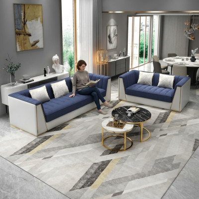 Blau-weiße Moderne Sofagarnitur 3+2 Wohnzimmer Sitzer Luxus Couchen