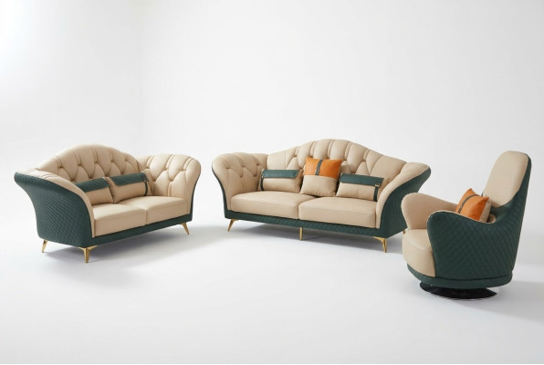 Chesterfield Garnitur Set Polster Möbel 3tlg. Garnituren Ledersofa Neu