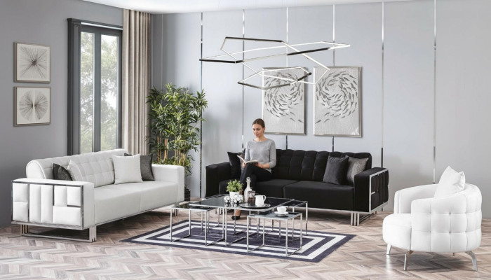 Luxus Wohnzimmer Möbel Couch Sitzgarnitur Sofa Samt Sofagarnitur 3tlg