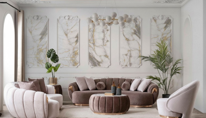 Luxus Wohnzimmer Sofagarnitur 3+3+1 Sitz Halb Runde Couchen Sofa mit Tisch 4tlg.