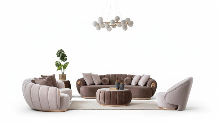 Luxus Wohnzimmer Sofagarnitur 3+3+1 Sitz Halb Runde Couchen Sofa mit Tisch 4tlg.
