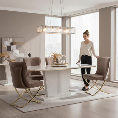 Esstisch Garnitur Gruppe Esszimmer Tisch + 4 Stuhl Set Designer Möbel