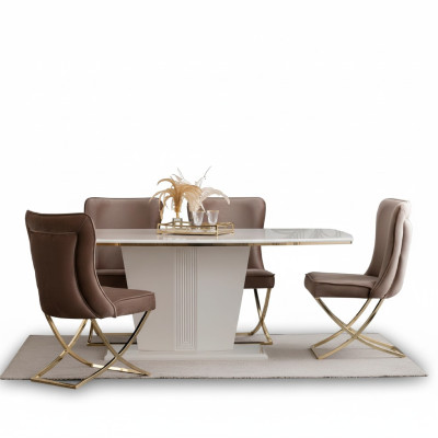 Esstisch Garnitur Gruppe Esszimmer Tisch + 4 Stuhl Set Designer Möbel