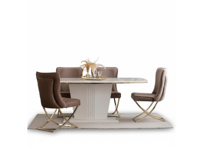 Esstisch Garnitur Gruppe Esszimmer Tisch + 4 Stuhl Set Designer Möbel