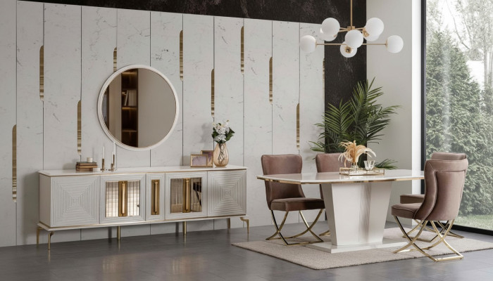 Luxus Esszimmer Essgarnitur Esstisch Set Essgruppe Tisch Stühle Kommode 7tlg