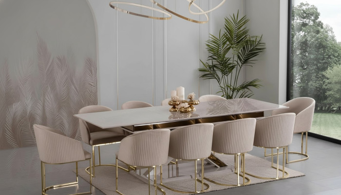 Esszimmer Set Essgruppe Edelstahl Stühle 10x Sessel Esstisch Tisch 11tlg