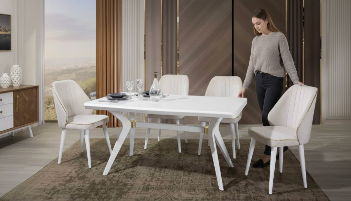 Esgruppen Set Luxus Weißer 4x Stühle Edelstahl Möbel Holzmöbel