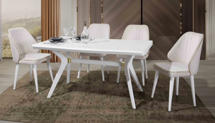 Esgruppen Set Luxus Weißer 4x Stühle Edelstahl Möbel Holzmöbel
