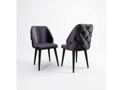 Gepolsterter Holzstuhl grau Chesterfield auf schwarzen Beinen für Esszimmer