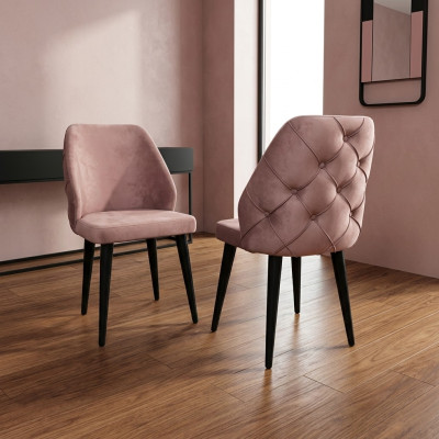 Hölzerne gepolsterte Stuhl beige zurück Chesterfield schwarzen Beinen  Esszimmer