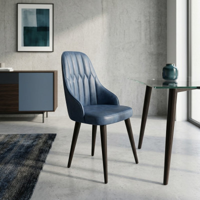Origineller Esshocker blauer Farbe mit einem weichen Rücken für Ihr Esszimmer