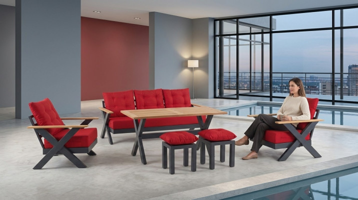 Gartenmöbel Sofagarnitur Tisch Hocker Sessel Veranda Sitzgruppen 6tlg.
