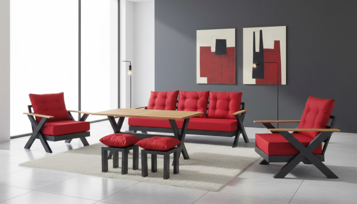 Gartenmöbel Sofagarnitur Tisch Hocker Sessel Veranda Sitzgruppen 6tlg.