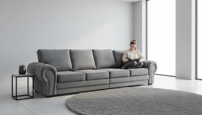 Viersitzer klassisches Sofa Möbelpolsterung in grau Bequemes Couch Stoff