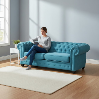 Chesterfield Sofagarnitur Couch Polster Möbel Set Garnitur 3+2+1 Turkis