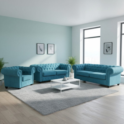 Chesterfield Sofagarnitur Couch Polster Möbel Set Garnitur 3+2+1 Turkis