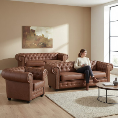 Sofagarnitur Chesterfield 3+2+1 Wohnzimmer Möbel Couch Garnitur Stoff Textil
