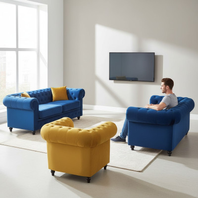 Chesterfield Sofagarnitur Couch Möbel Wohnzimmer Einrichtung 3+2+1 Sitzer