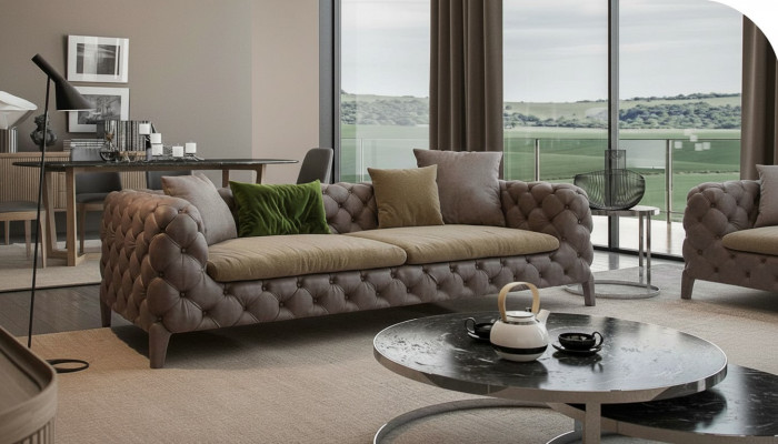 Chesterfield Viersitzer Taupe Moderne Couch Wohnzimmermöbel Modern Neu
