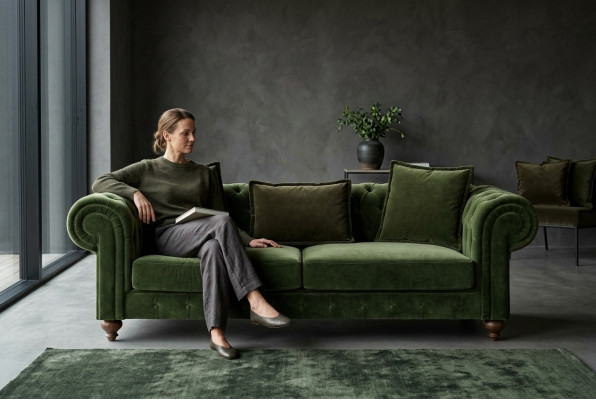 Grüner Chesterfield Textil Dreisitzer Luxus Couch Wohnzimmersofas Stil