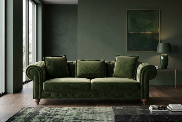 Grüner Chesterfield Textil Dreisitzer Luxus Couch Wohnzimmersofas Stil