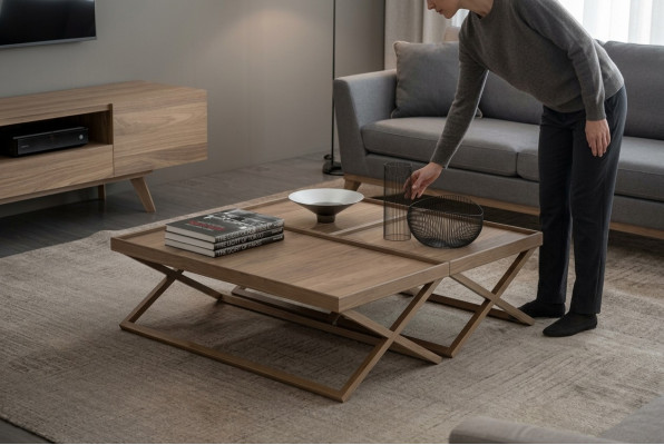 Klappbarer Luxus Brauner Couchtisch Holztisch Wohnzimmer Möbel Stil Tisch