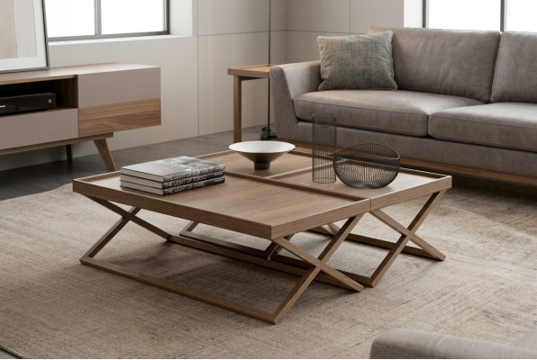 Klappbarer Luxus Brauner Couchtisch Holztisch Wohnzimmer Möbel Stil Tisch