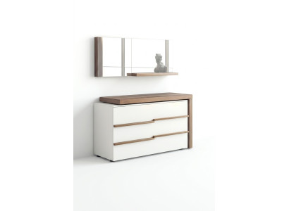 Weiße Luxus Kommode Mit Spiegel Modernes Walnuss Natur Design Neu